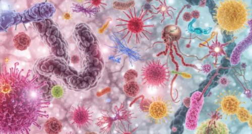 Système immunitaire avec divers micro-organismes.